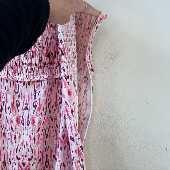 ZARA NWT 2024 Pink Linen Blend Printed Midi Dress Ruched Elastic Top Size XL - Picture 10 of 13